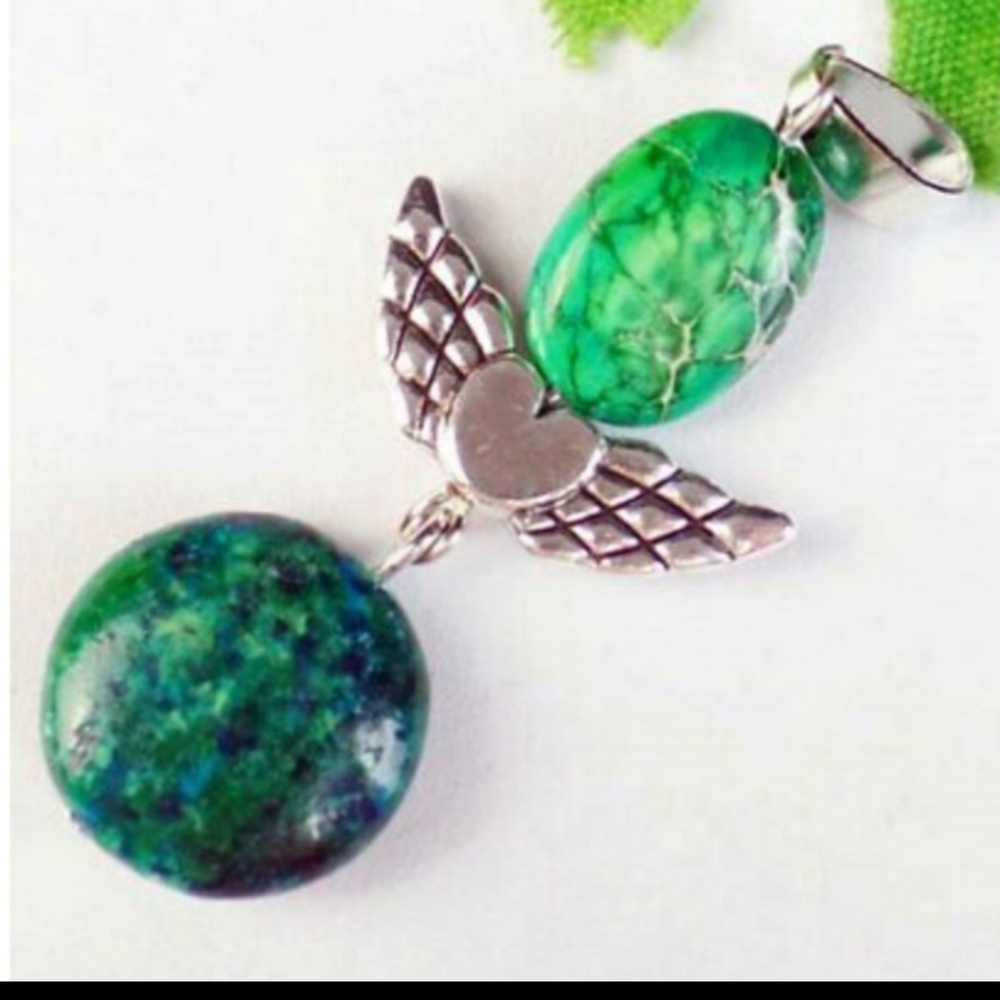 New Heart Wings Lapis with Chrysocolla Silver Pendant.